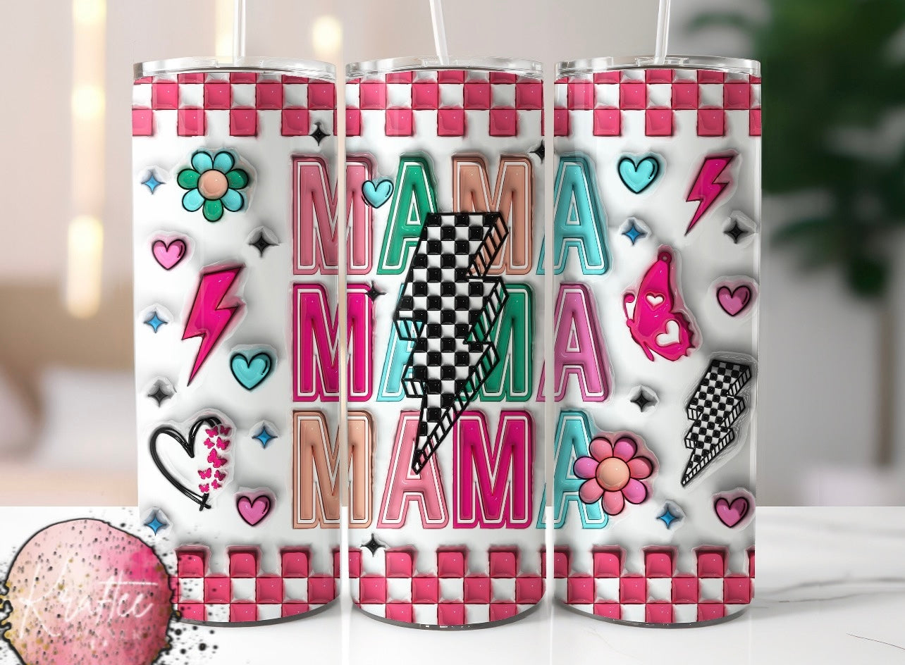 Mama Checkered Bolt 20oz Skinny Tumbler