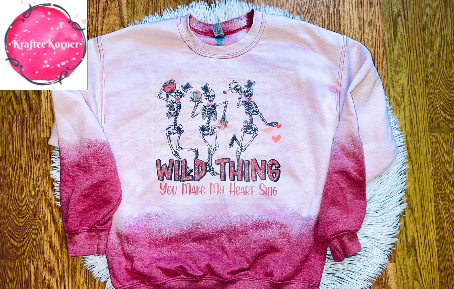 Wild Thing Valentine Skellies Bleached Unisex Crewneck Sweatshirt