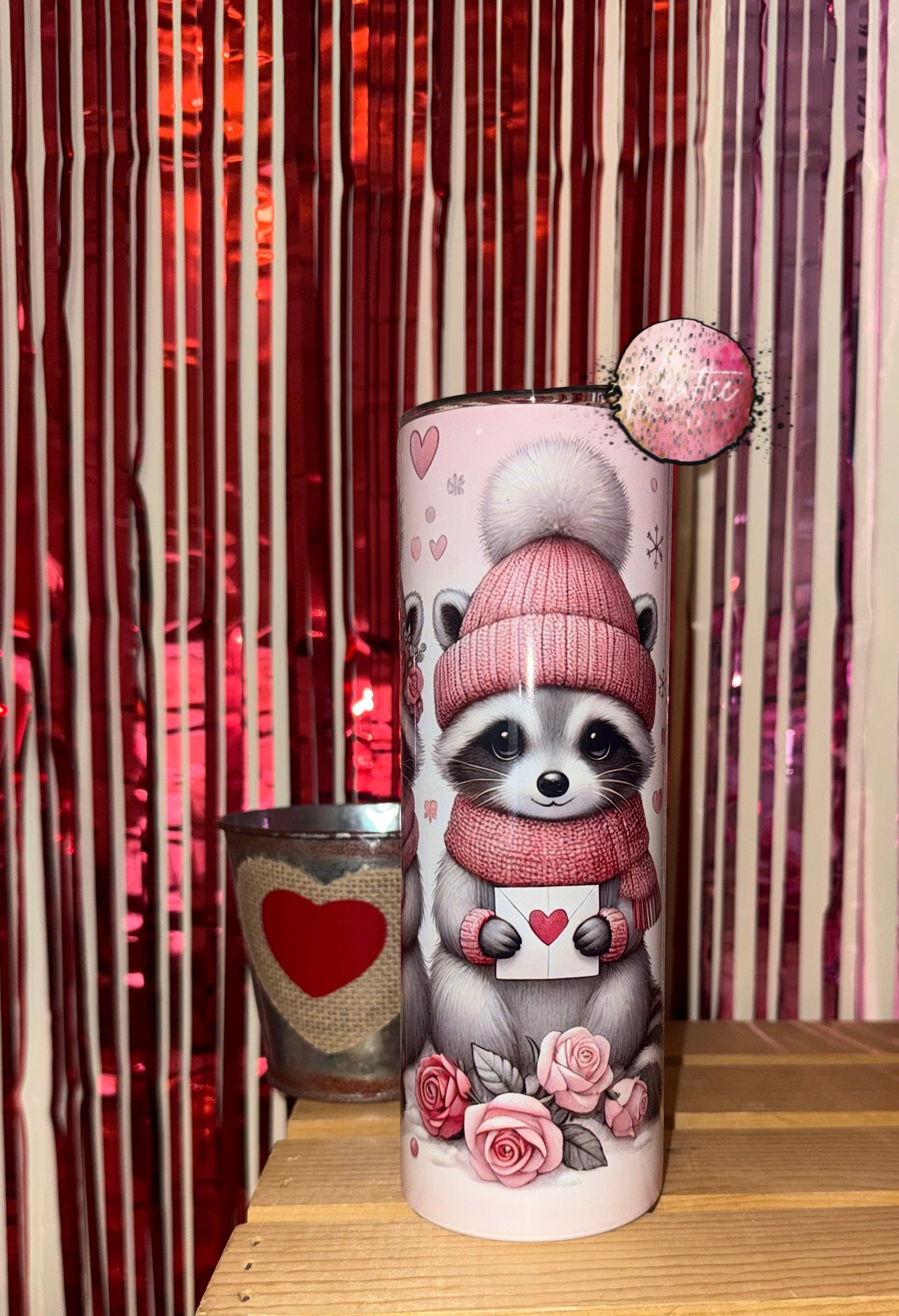 Valentine Raccoons 20oz Skinny Tumbler
