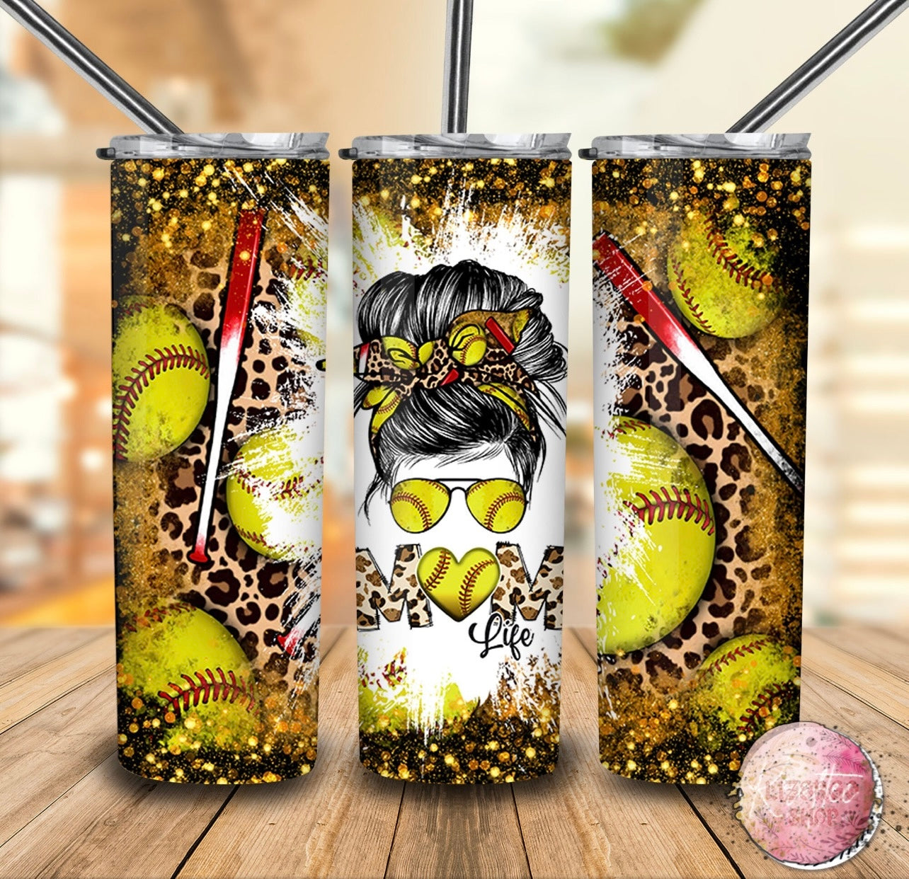 Softball Mom Life Messy Bun 20oz Skinny Tumbler