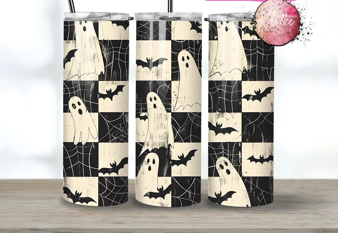 Black & White Checkered Halloween 20oz Skinny Tumbler