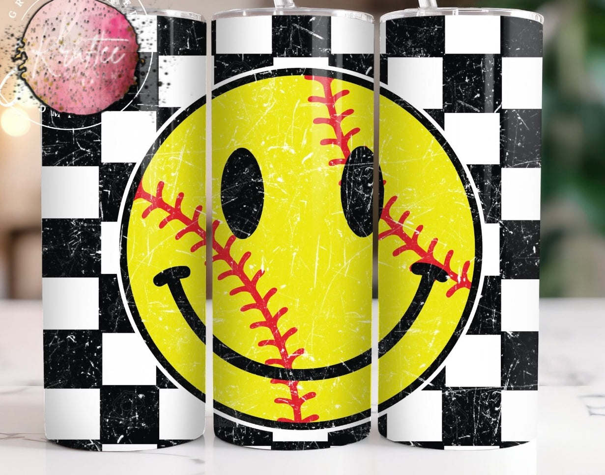 Softball Smiley 20oz Skinny Tumbler