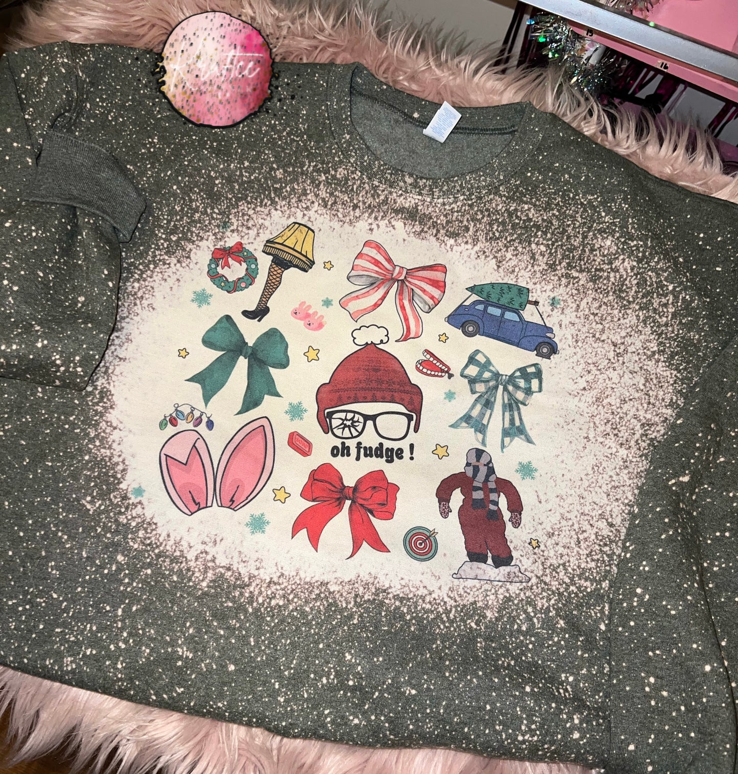 Christmas Story Bows Bleached Unisex Crewneck Sweatshirt