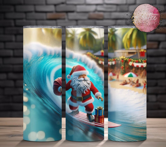 Surfing Santa 20oz Skinny Tumbler