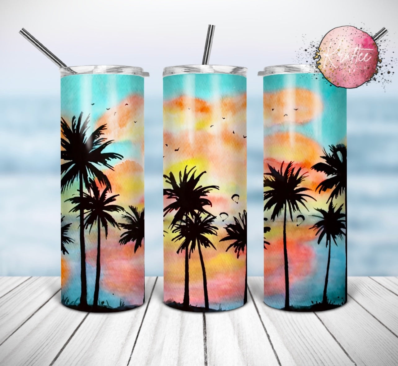 Palm Trees Sunset 20oz Skinny Tumbler