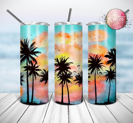Palm Trees Sunset 20oz Skinny Tumbler