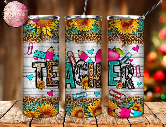 Teacher Sunflower Cheetah 20oz Skinny Tumbler