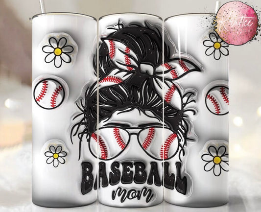 Baseball Mom Messy Bun 20oz Skinny Tumbler