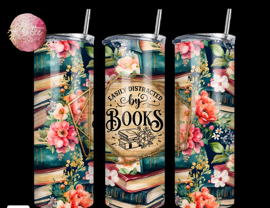 Easily Distracted By Books 20oz Skinny Tumbler