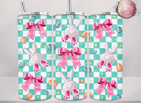 Checkered Bows Bunny Butts 20oz Skinny Tumbler