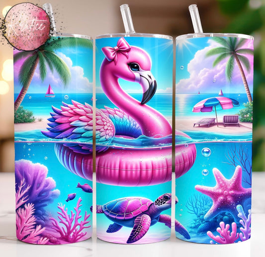 Swimming Flamingo 20oz Skinny Tumbler
