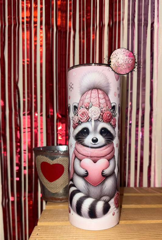 Valentine Raccoons 20oz Skinny Tumbler
