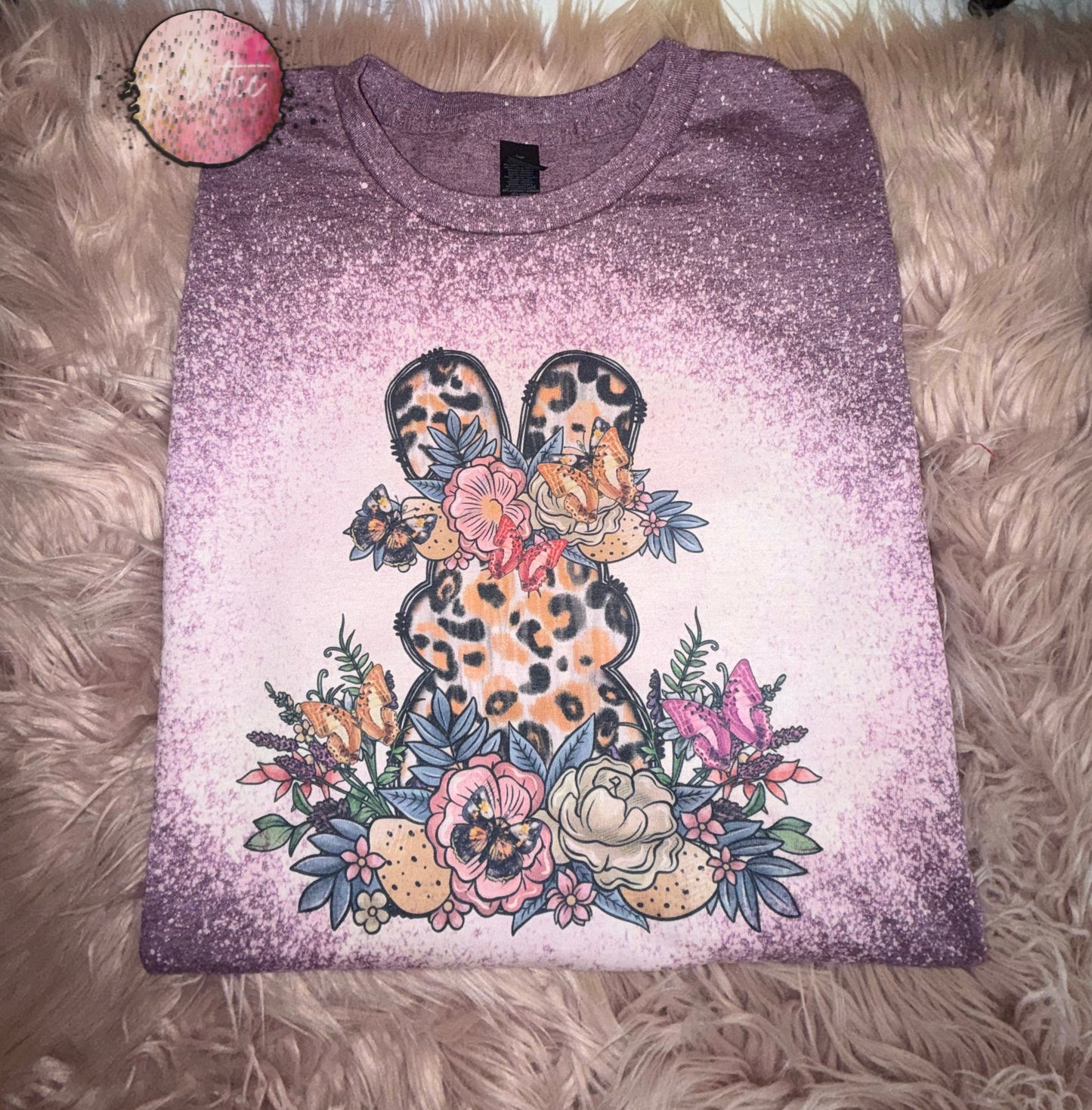 Floral Cheetah Bunny Bleached T-shirt