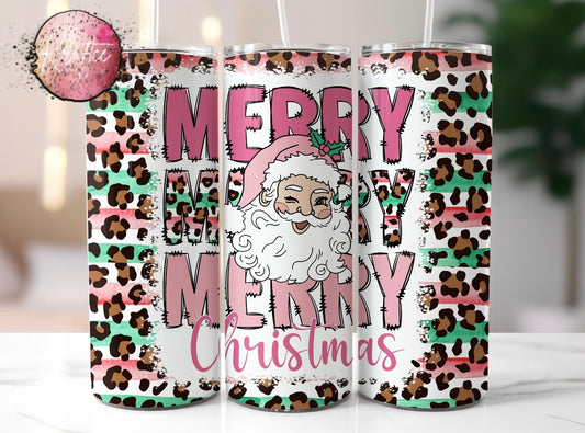 Merry Christmas Cheetah 20oz Skinny Tumbler