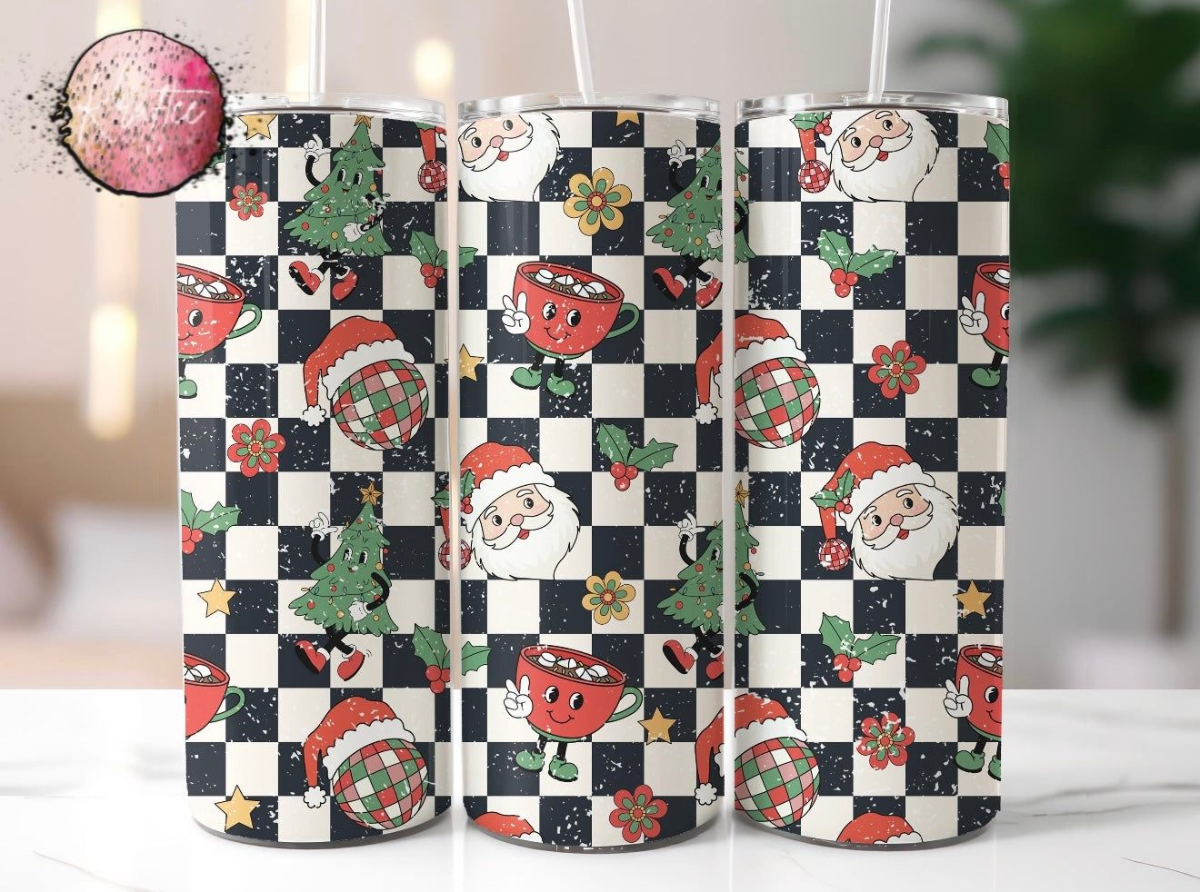 Retro Checkered Christmas 20oz Skinny Tumbler
