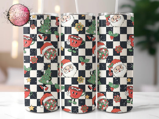 Retro Checkered Christmas 20oz Skinny Tumbler
