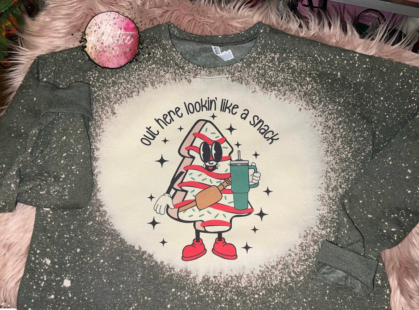 Lookin Like A Snack Tree Cake Bleached Unisex Crewneck Sweatshirt