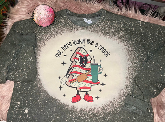 Lookin Like A Snack Tree Cake Bleached Unisex Crewneck Sweatshirt