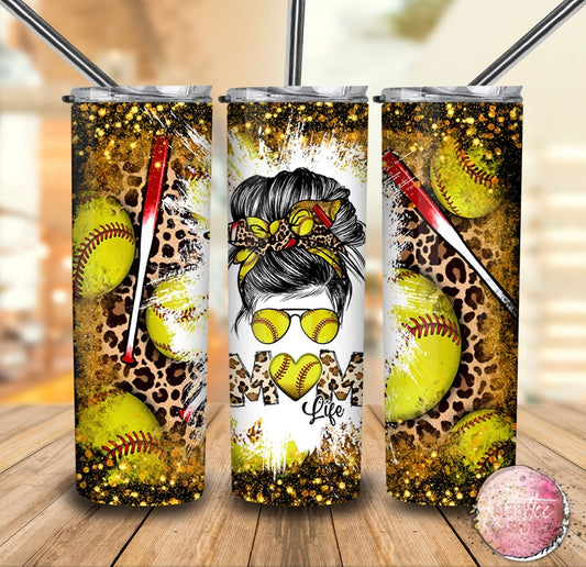 Softball Mom Life Messy Bun 20oz Skinny Tumbler