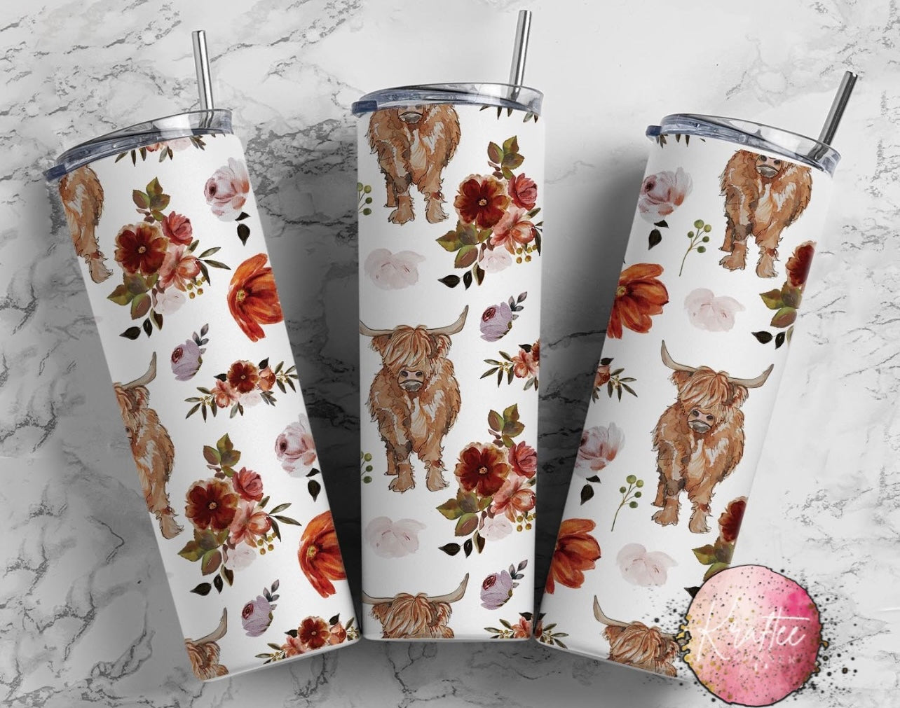 Floral Cows 20oz Skinny Tumbler