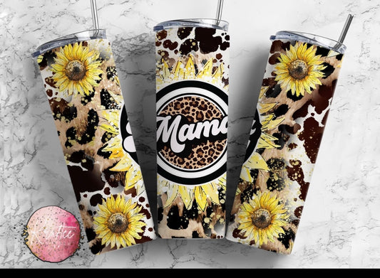 Mama Sunflower Animal Print 20oz Skinny Tumbler