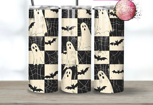 Black & White Checkered Halloween 20oz Skinny Tumbler