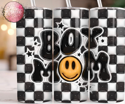 Boy Mom Checkered Smiley 20oz Skinny Tumbler