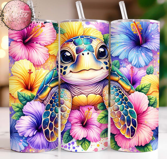 Floral Turtle 20oz Skinny Tumbler