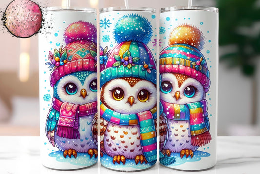 Colorful Winter Owls 20oz Skinny Tumbler
