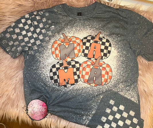 Mama Checkered Pumpkins Bleached Unisex T-shirt