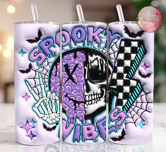 Spooky Vibes Skeleton Smiley 20oz Skinny Tumbler