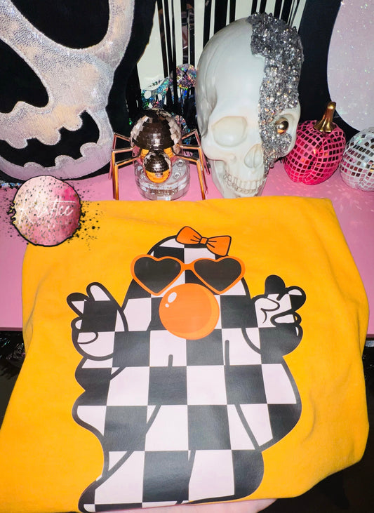 Orange Bubble Checkered Ghost Unisex T-shirt