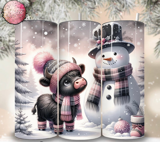 Black Highland Cow & Snowman 20oz Skinny Tumbler