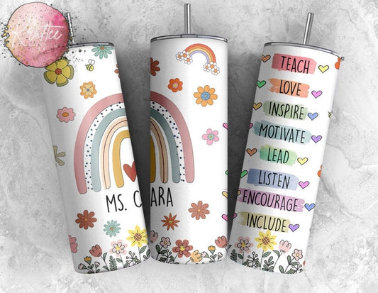 Custom Teacher Rainbow 20oz Skinny Tumbler