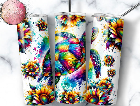Sea Turtle Sunflowers 20oz Skinny Tumbler