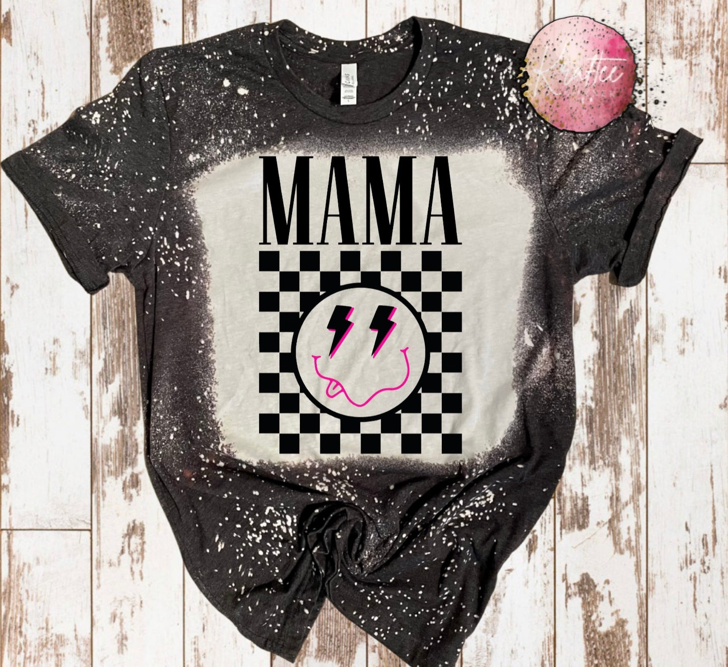 Mama Checkered Smiley Bleached Unisex T-shirt