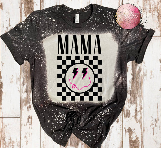 Mama Checkered Smiley Bleached Unisex T-shirt