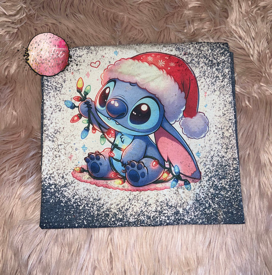 Christmas Lights Stitch Bleached Unisex T-shirt