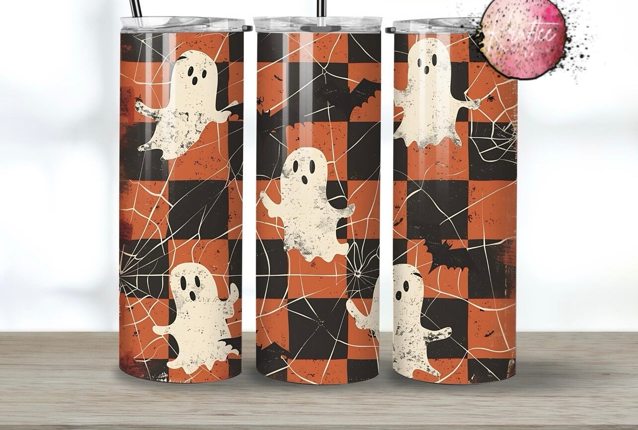 Black & Orange Checkered Halloween 20oz Skinny Tumbler
