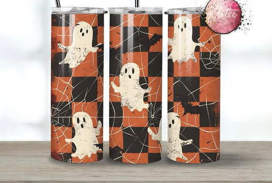 Black & Orange Checkered Halloween 20oz Skinny Tumbler