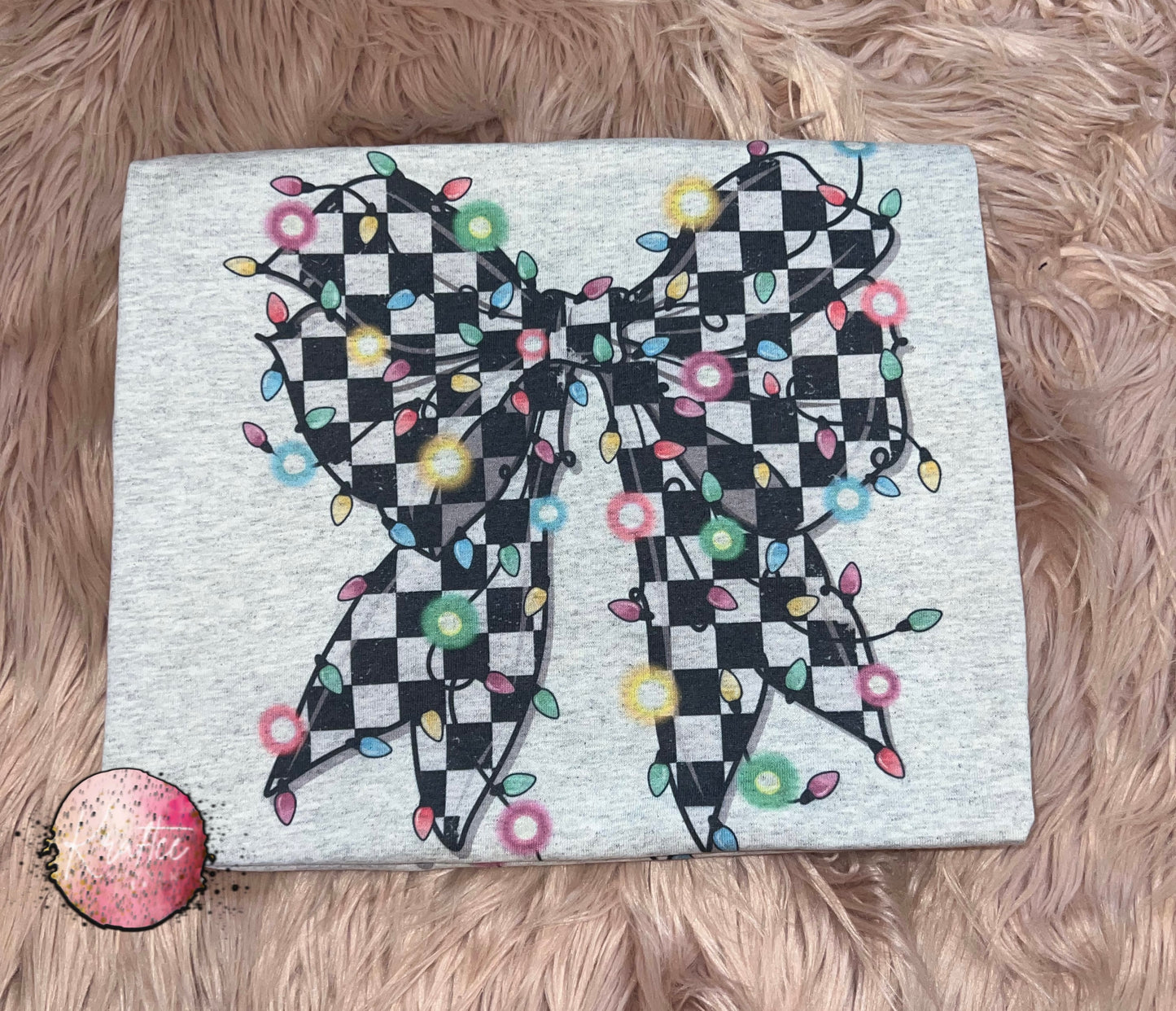 Christmas Lights Checkered Bow Unisex T-shirt