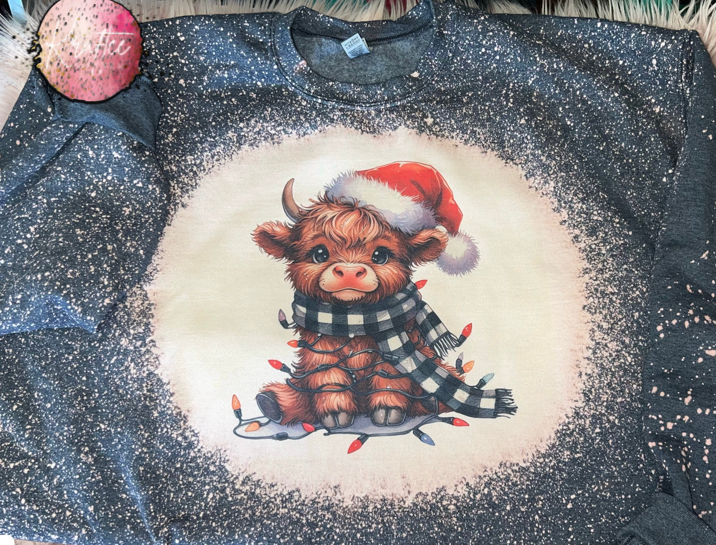 Christmas Cow Bleached Unisex Crewneck Sweatshirt