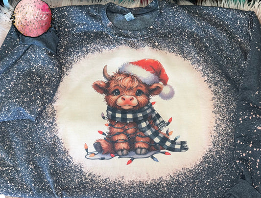 Christmas Cow Bleached Unisex Crewneck Sweatshirt