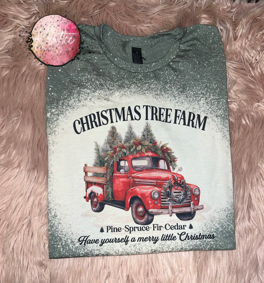 Christmas Tree Farm Red Truck Bleached Unisex T-shirt