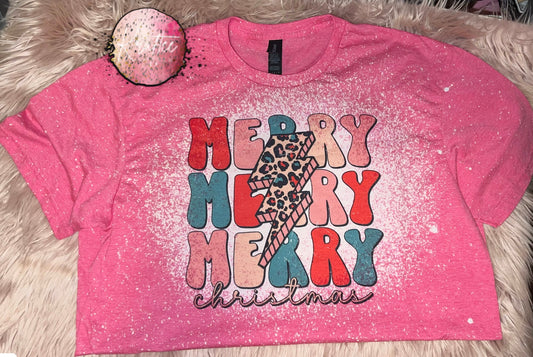 Merry Christmas Cheetah Bolt Bleached Unisex T-shirt