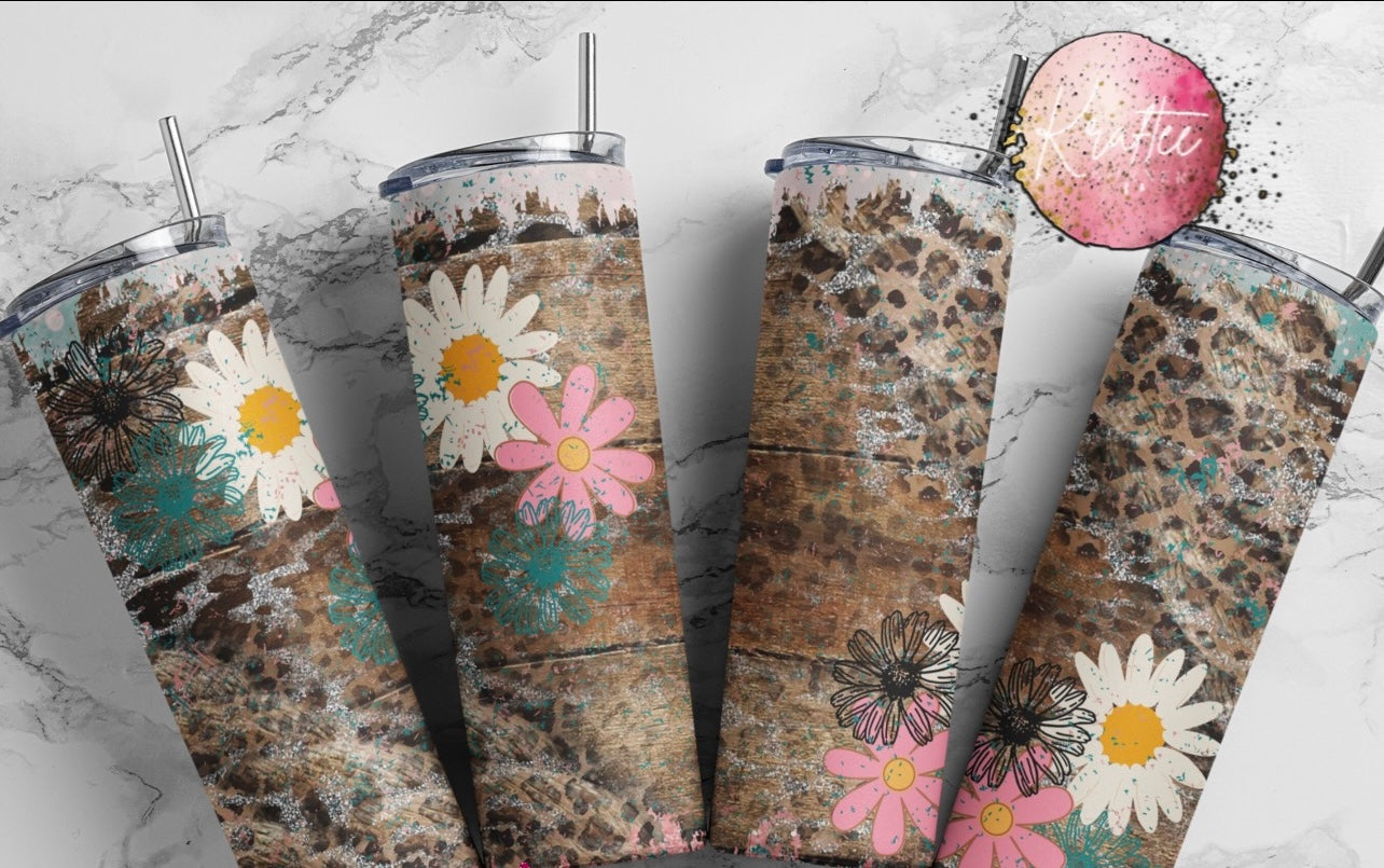 Rustic Floral Cheetah 20oz Skinny Tumbler