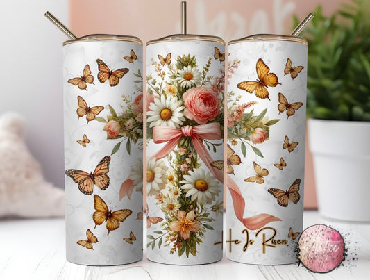 He Is Risen Floral Butterflies 20oz Skinny Tumbler