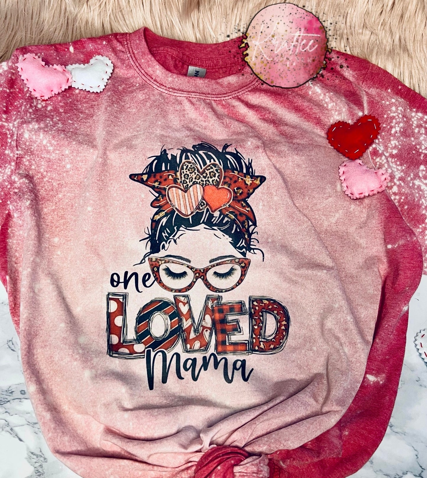 Loved Mama Messy Bun Bleached Adult Unisex T-shirt