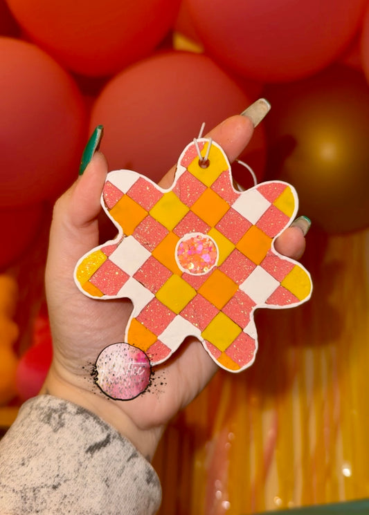 Checkered Flower Car Freshie