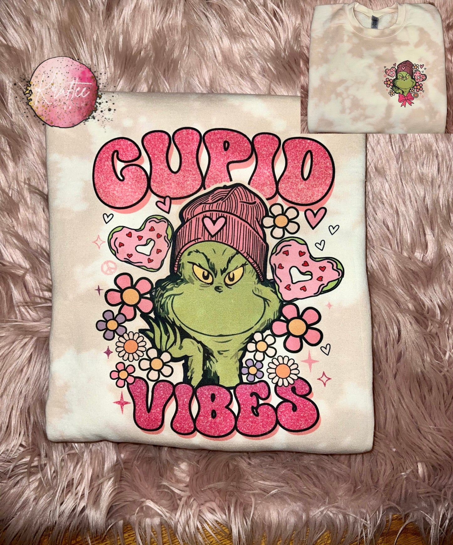 Cupid Vibes Green Guy Bleached Unisex Crewneck Sweatshirt